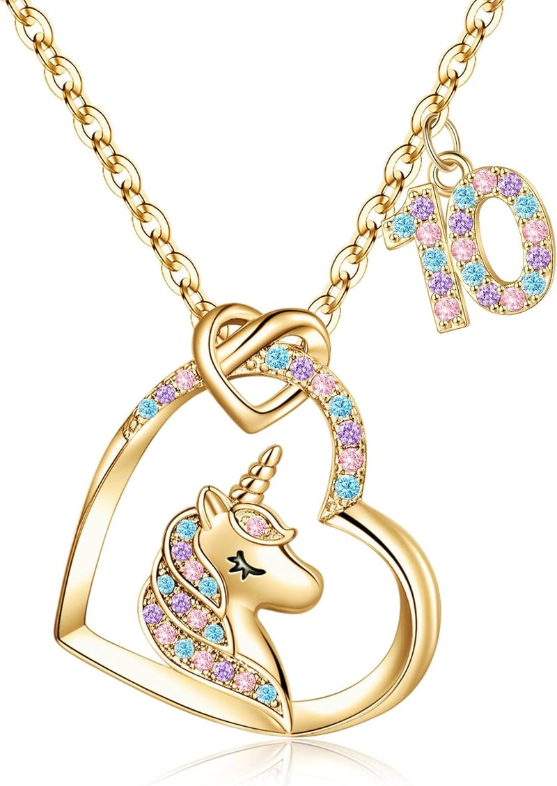 Hidepoo Birthday Unicorns Gifts for Girls - Unicorn Necklace Birthday Gift for 3-16 Year Old Girl Colorful CZ Heart Pendant Unicorn Necklace for Girls Gifts Jewelry - Image 1